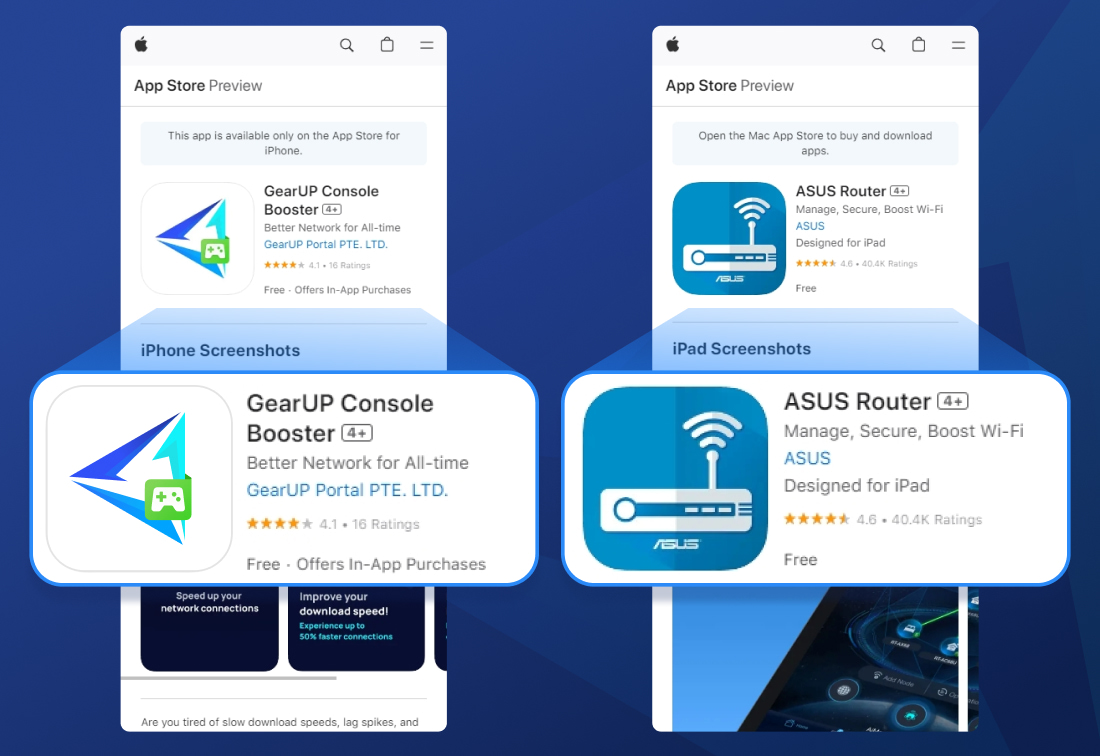 Download GearUP Console Booster or ASUS Router App